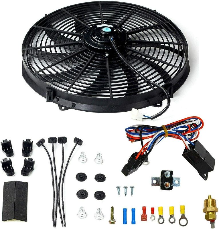 Photo 1 of BLACKHORSE-RACING 16" 16 inch Electric Radiator Fan High 3000 + CFM Thermostat Wiring Switch Relay Kit Black
