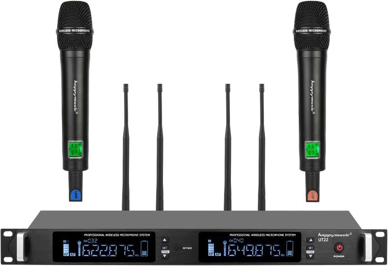 Photo 1 of **FOR PARTS**Professional UHF Wireless Microphone System, 2 Channel Metal Microphone Set of 2 Handheld Cordless Mics, Auto Scan, Up to 350ft for Singing, Home Karaoke, Church, Wedding (UT22)
