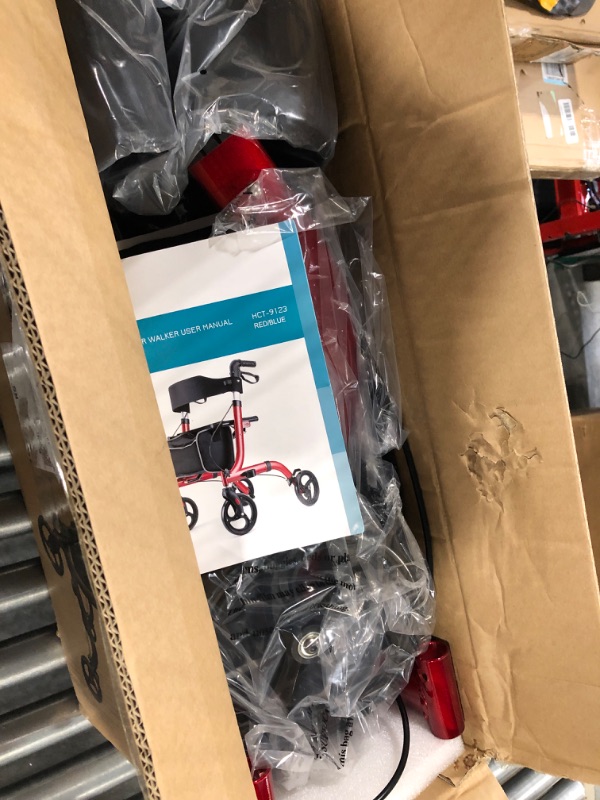 Photo 3 of RINKMO Rollator Walkers for Seniors- Rollator Walker with Seat 8" Wheels- Easy Folding Senior Walker with Padded Backrest- Lightweight Mobility Walking Aid for Adult Elderly, Aluminum Frame, Red