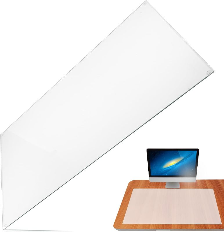Photo 1 of IMPRESA 20"x 36" Tempered Glass Desk Mat to Protect Your Desk - Sleek Glass Desk Pad for Your Keyboard or Computer Monitor - Clear Desk Mat for Desktop - Dry Erase - Made with Sturdy Reinforced Glass