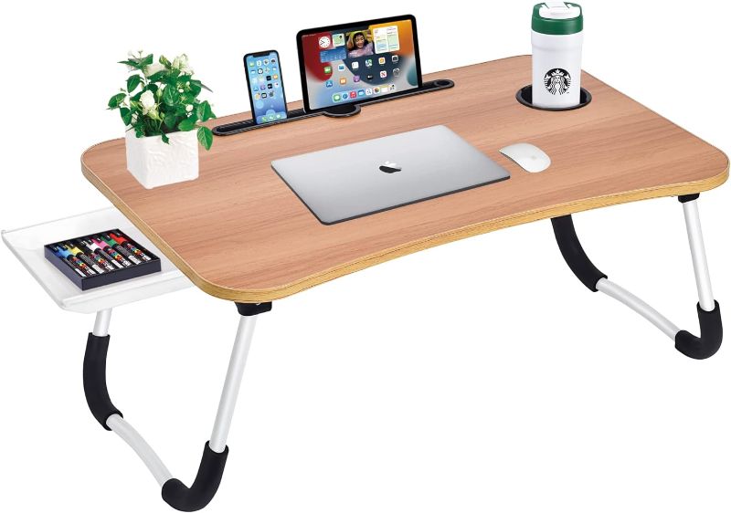 Photo 1 of Laptop Bed Desk Table Tray Stand with Cup Holder/Drawer for Bed/Sofa/Couch/Study/Reading/Writing On Low Sitting Floor Large Portable Foldable lap desk bed trays for eating 