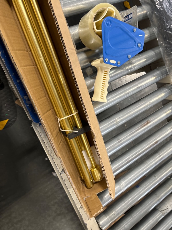 Photo 1 of Kemmie 1" Window Treatment Curtain Rod with Cylindrical Cap Finials, Double Drapery Rod Adjustable Length 72-144", Brass Brass 72-144"