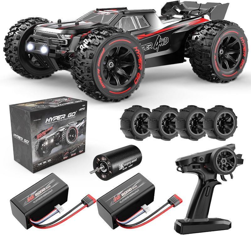 Photo 1 of *MISSING PARTS UNASSEMBLED* HYPER GO H14BM 1/14 Brushless RC Cars for Adults Fast 50 mph, RC Trucks 4wd Offroad Waterproof, Electric Powered High Speed RC Car, Scary Fast Extreme RC Truggy with 3S Battery for Snow Sand