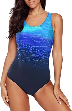 Photo 1 of Aleumdr Womens Color Block Print One Piece Swimsuits Athletic Training Swimwear Bathing Suits(Available in Plus)
