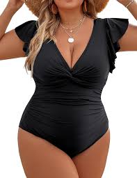 Photo 1 of Blooming Jelly Womens Plus Size One Piece Swimsuits V Neck Modest Tummy Control Bathing Suits Lace Up Slimming Swim Suit LARGE
