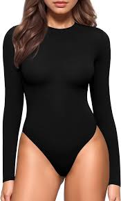 Photo 1 of MANGOPOP Bodysuits for Women Crew Neck Long Sleeve Body Suit T Shirt Tops
