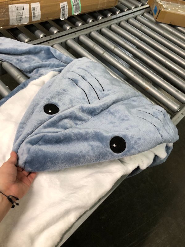 Photo 4 of Shark Blanket Super Soft Cozy Flannel Hoodie, Cartoon Animals Shark Blanket Hoodie, Shark Sleeping Bag Wearable Blanket for Adults Kid(M for Big Kid)