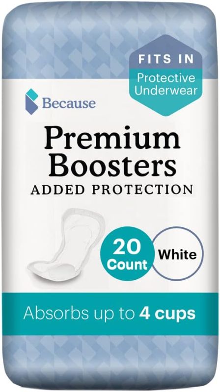 Photo 1 of 
Because Premium Incontinence Boosters - Add Extra Absorbency to Adult Diapers - Super Absorbent, Soft, Contoured Fit - Unisex - 20 Boosters