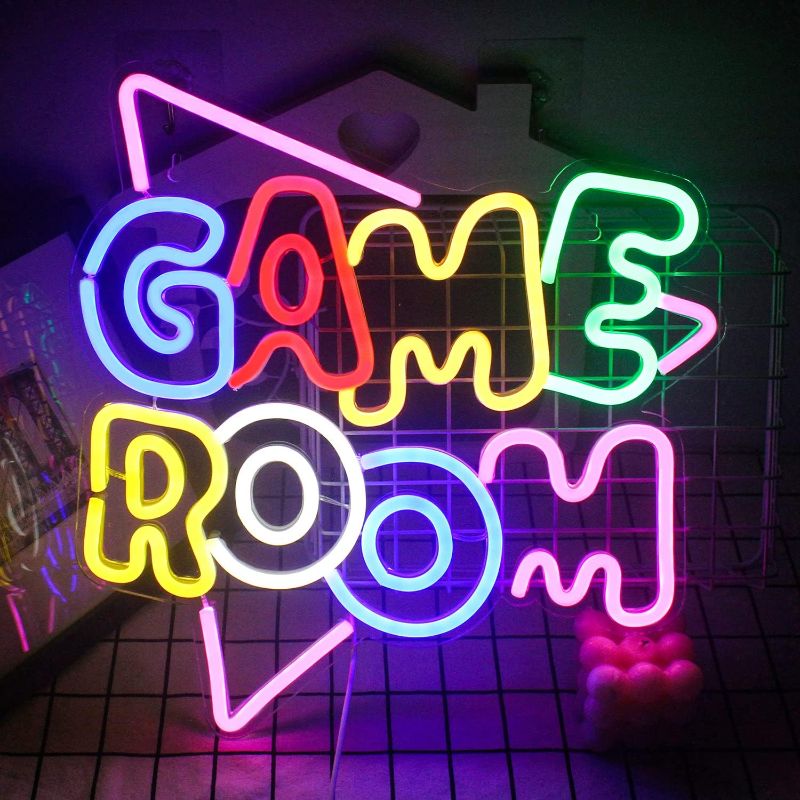 Photo 1 of Gamerneon Game Room Large Neon Signs 13.2"x14" Colorful LED ,USB Neon Lights for Game Zone Party Decor Bedroom Gaming Wall Lightup Signs