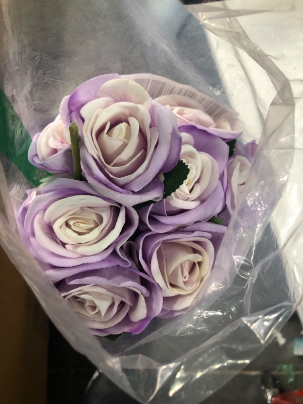 Photo 2 of 12 PCS Artificial Roses Flowers Silk Velvet Realistic Blossom Fake Rose Long Stem Bouquets for Home Wedding Party Decoration(Purple)