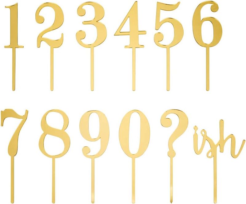 Photo 1 of Andaz Press Gold Mirror Acrylic Cake Topper Numbers 0-9, Cake Topper Kit, Birthday Cake Topper, Anniversary, Funny Laser Cut Cake Topper for Party Decorations, Wedding Table Number Picks