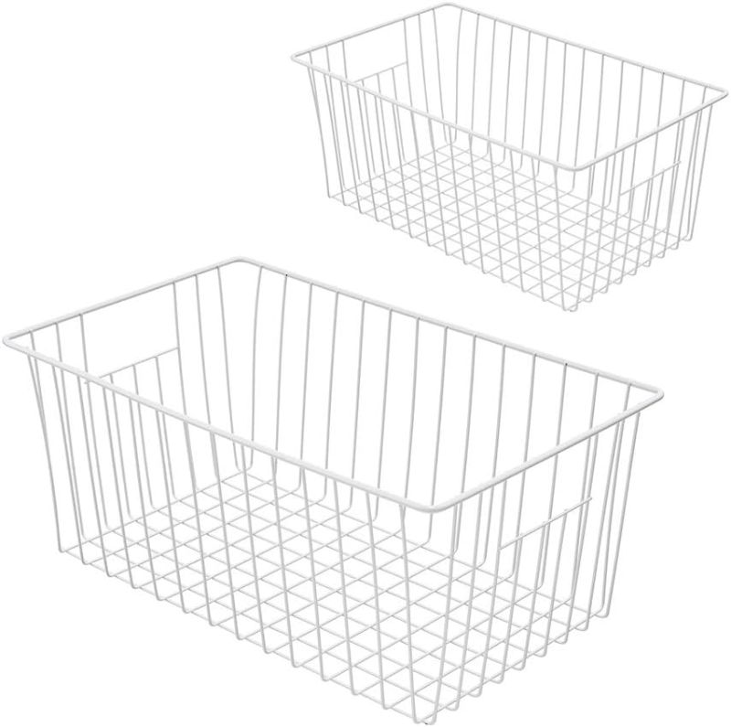 Photo 1 of 16inch Farmhouse Freezer Wire Baskets Organizer Storage Bins Large Organizer Baskets with Handles for Storage, Office, Kitchen, Pantry, Cabinet, Closets - Set of 6 (White 6)
