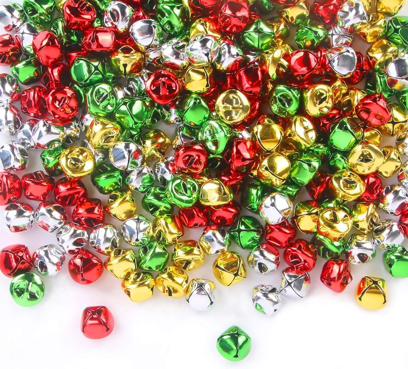 Photo 1 of 200 Pieces Jingle Bells 3/5Inch Craft Bell Bulk for Christmas Home and Pet Decorations Xmas Decor Party Favors Supplies (Red Green Gold Silver) Gold Silver Red Green 0.6 Inch