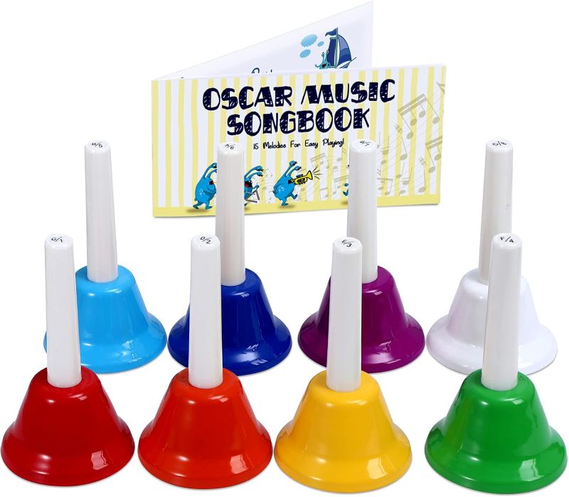 Photo 1 of Hand Bells, 8 Note Musical Handbells Set with 10 Songbook Musical Toy Percussion Instrument for Toddlers Children Kids for Children's Day Family Activity School and Church (Classic Edition)