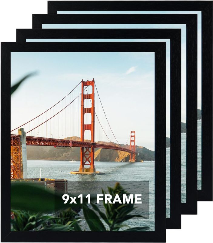 Photo 1 of 4 Pack 9x11 Picture Frame Black for Wall Hanging or Tabletop, 9 x 11 Frame Composite Wood Wall Gallery Photo Frame, Black