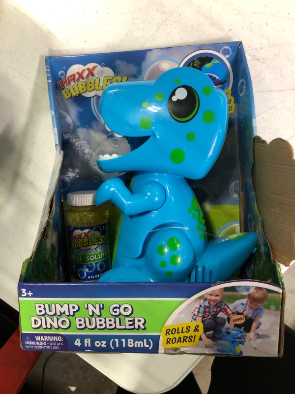 Photo 2 of Maxx Bubbles Bump N' Go Bubble Dino | Bubble Machine for Kids with Lights Sounds and Movement | Bubble Solution Included - Sunny Days Entertainment, Blue