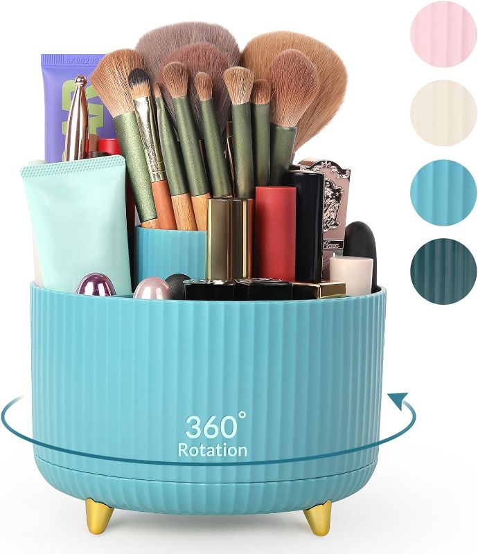 Photo 1 of SKYDUE Makeup Organizer, Rotating Pencil Pen Holder for Desk, Dual-Purpose Desktop Organizer for Cosmetics & Pens, Makeup Brush Holder with 5 Slots, Pencil Cup for Office, Home
