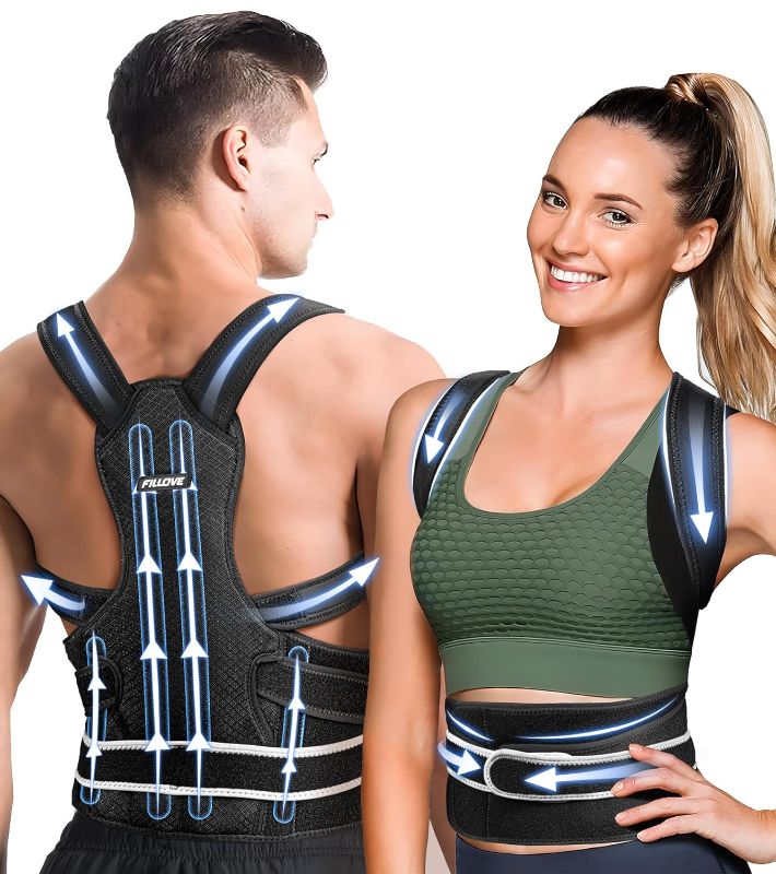 Photo 1 of 4X Support Back Brace Posture Corrector for Women and Men with Magnetic Therapy, Adjustable Full Back Straightener for Upper Lower Back Pain Relief, Spine Scoliosis Hunchback Posture Corrector
