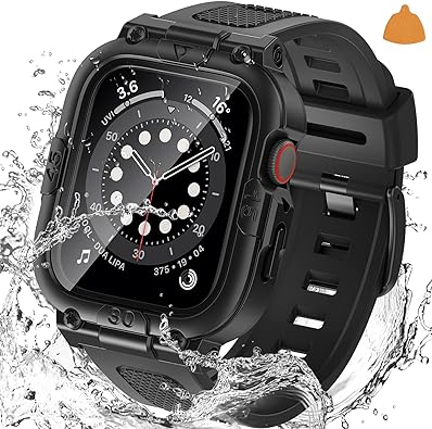 Photo 1 of Goton 3 in 1 Waterproof Case and Band with Tempered Glass Screen Protector for Apple Watch Series 9 8 7 6 5 4 SE Ultra 44mm 40mm 45mm 41mm 49mm, Hard PC Front&Back Bumper Cover for iWatch Accessories
