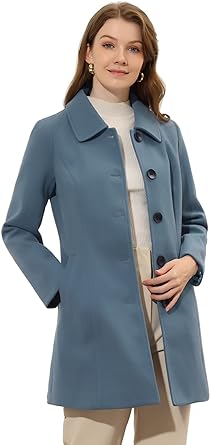 Photo 1 of Allegra K Women's Winter Single Breasted Long Warm Coat X-Small Grey Blue