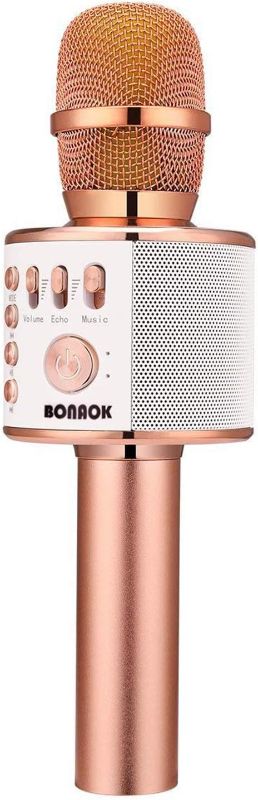 Photo 1 of BONAOK Wireless Bluetooth Karaoke Microphone, 3-in-1 Portable Handheld Mic Speaker for All Smartphones,Gifts for Girls Kids Adults All Age Q37(Rose Gold)