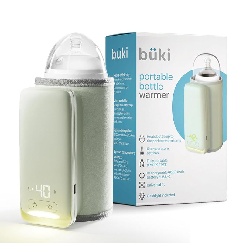 Photo 1 of Büki Portable Bottle Warmer for Breastmilk or Baby Formula - Fast Heating + Leak-Proof + Adjustable Travel Warmer with Battery-Powered Temperature Display, Flashlight - 6000MAH Rechargeable Battery