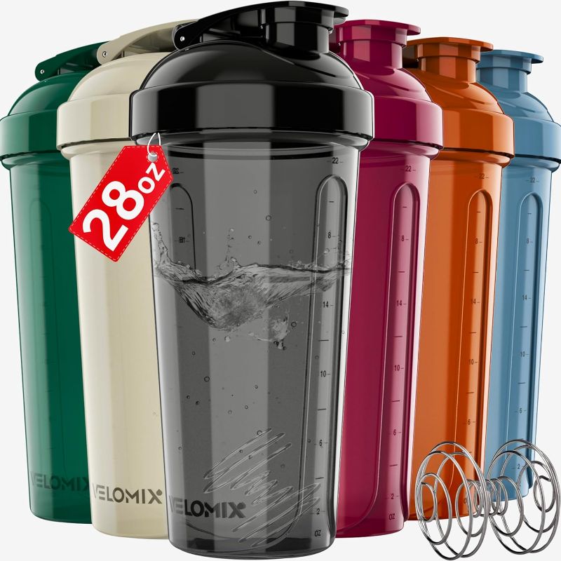Photo 1 of -6 PACK- Shaker Cups for Protein Shakes 28 oz - 6x Wire Whisk | Leak Proof Protein Shaker Bottle Pack for Pre & Post Workout