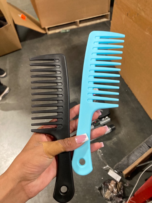 Photo 2 of 2 PCS Large Wide Tooth Comb, Shower Combs for Women, Curly Hair Brush, Detangling Comb, Hair Styling Comb, Hairdressing Tool (1Black,1Blue)
