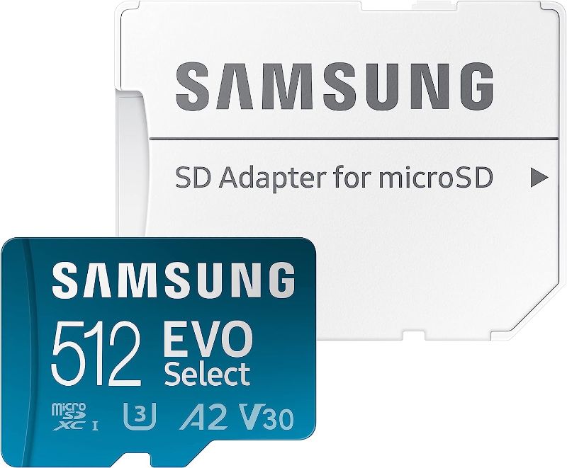 Photo 2 of SAMSUNG EVO Select Micro SD-Memory-Card + Adapter, 512GB microSDXC 130MB/s Full HD & 4K UHD, UHS-I, U3, A2, V30, Expanded Storage for Android Smartphones, Tablets, Nintendo-Switch (MB-ME512KA/AM)
