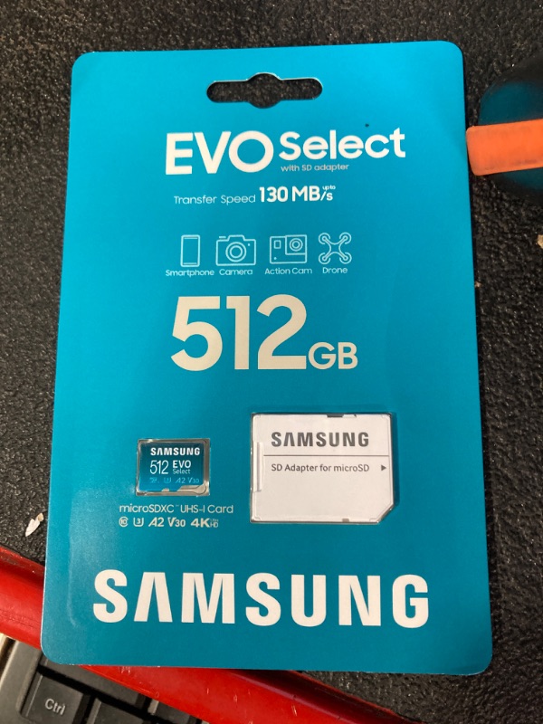 Photo 1 of SAMSUNG EVO Select Micro SD-Memory-Card + Adapter, 512GB microSDXC 130MB/s Full HD & 4K UHD, UHS-I, U3, A2, V30, Expanded Storage for Android Smartphones, Tablets, Nintendo-Switch (MB-ME512KA/AM)
