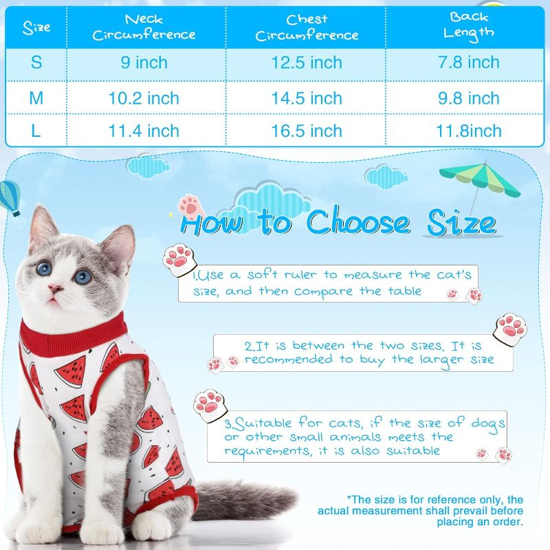 Photo 2 of 3 Pieces Cat Recovery Suit Kitten Recovery Suit E-Collar Alternative for Cats and Dogs Abdominal Skin Anti Licking Pajama Suit (Watermelon Pattern, Small)
