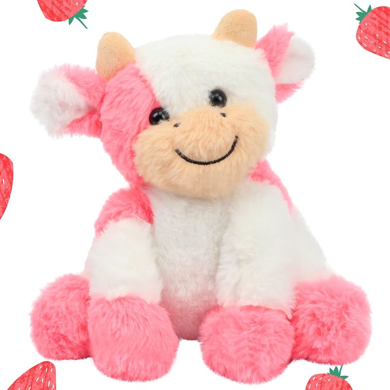 Photo 1 of Hopearl Adorable Plush Cow Toy Floppy Dairy Cattle Soft Stuffed Animal Cute Birthday for Boys Girls Kids Toddlers, Strawberry Pink, 9'' 06 Strawberry Pink Cow