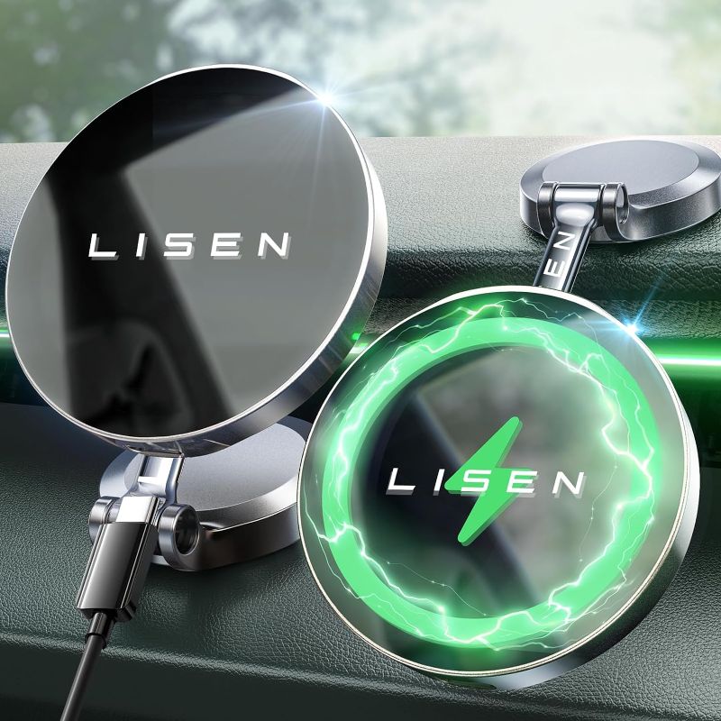 Photo 1 of LISEN for Magsafe Car Mount Charger [15W PRO] iPhone Wireless Car Charger Magnetic Phone Holder Mount, Automobile Dashboard Car Phone Holder Fits iPhone 15 Pro Plus Max 14 13 12 MagSafe Case
