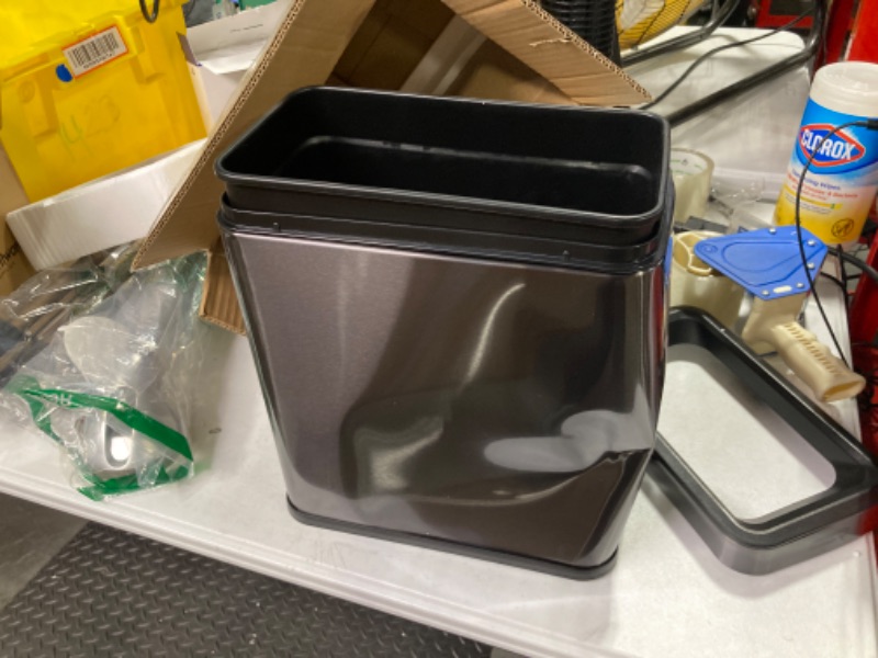 Photo 6 of **DENTED** 
Rubbermaid Stainless Steel Wastebasket, 2.6-Gallon, Charcoal, Trash Can fits Under Desk for Home/Office/Bathroom Rectangle 2.6G Open Top