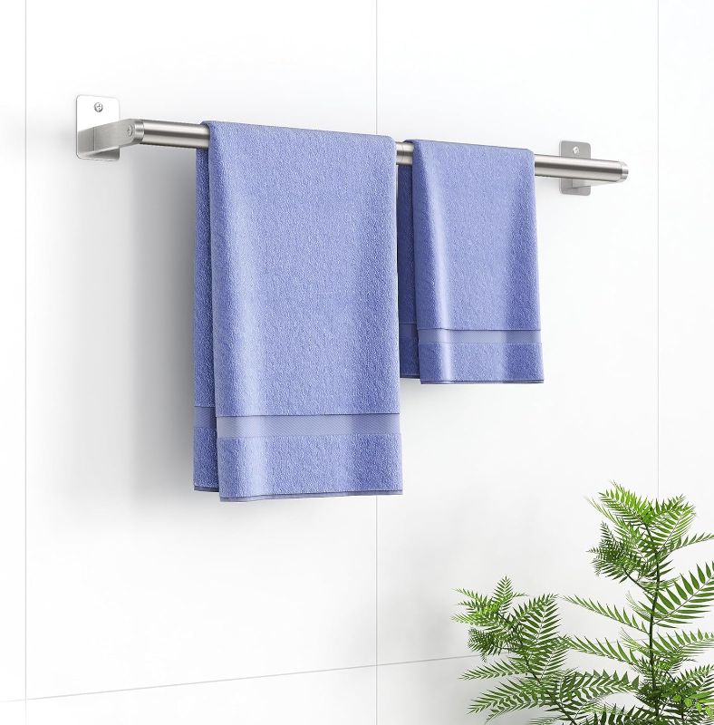 Photo 4 of Bathroom Towel Bar, 24 Inch Towel Racks for Bathroom Wall Mounted, Heavy Duty Bath Hand Towel Holder Organizer, Modern Home Decor Towel Rod Bathroom Hardware Accessories, Brushed Silver