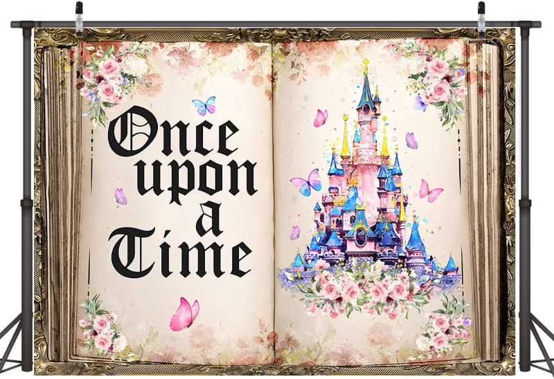 Photo 1 of AIIKES 7x5FT Fairy Tale Book Photography Backdrop Color Castle Story Book Backdrop Princess Birthday Party Backdrop Flowers Butterfly Wedding Decoration Backdrop Studio Props 12-542