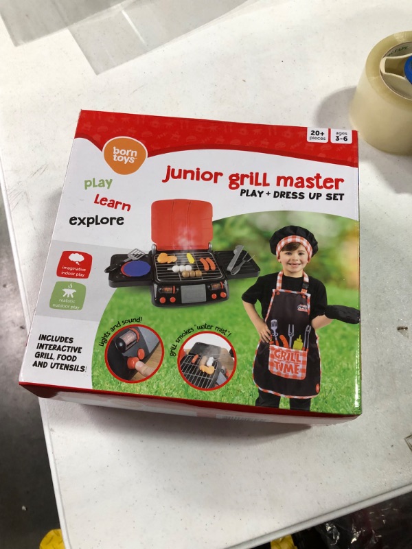 Photo 1 of Born Toys Kids Grill Playset - Interactive Kids BBQ Grill Playset w/Pretend Smoke, Sound & Light- Dress Up & Pretend Play Kitchen Toy Grill for Kids Ages 3 & Up w/Kids Apron Hat & Cooking Mitt 20pcs Grilling