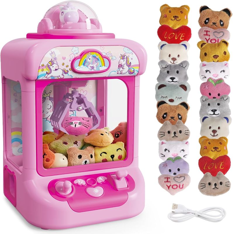 Photo 1 of Claw Machine for Kids, Mini Vending Machine Girls Unicorn Toys, Candy Grabber Prize Dispenser with Sound & 20 Mini Plush Toys, Electronic Arcade Game...