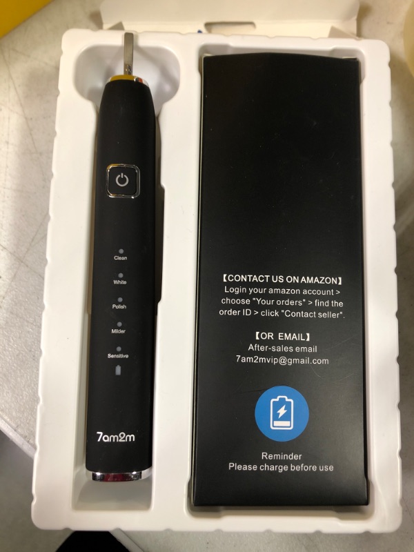 Photo 3 of 7am2m Sonic Electric Toothbrush with 6 Brush Heads for Adults Kids, One Charge for 100 Days,Wireless Fast Charge, 5 Modes with 2 Minutes Build in Smart Timer,Electric Toothbrushes(Midnight Black)