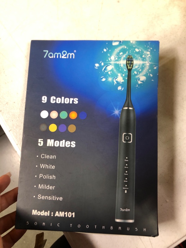 Photo 2 of 7am2m Sonic Electric Toothbrush with 6 Brush Heads for Adults Kids, One Charge for 100 Days,Wireless Fast Charge, 5 Modes with 2 Minutes Build in Smart Timer,Electric Toothbrushes(Midnight Black)