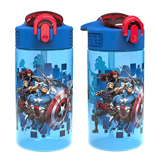 Photo 1 of Zak Designs Kids Durable Plastic Spout Cover and Built-in Carrying Loop Leak-Proof Water Design for Travel (16oz 2pc Set) Marvel Avengers
