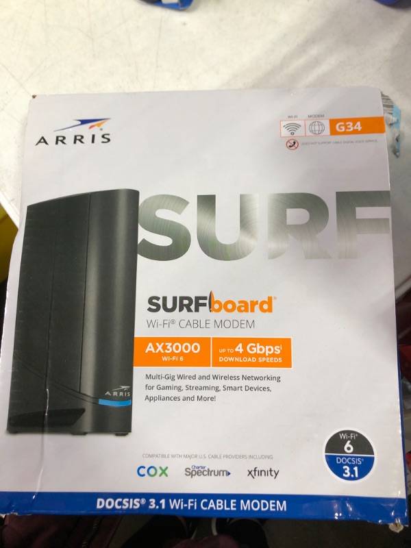 Photo 2 of ARRIS - SURFboard DOCSIS 3.1 Cable Modem & Wi-Fi 6 Router Combo - Black