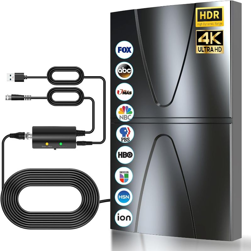 Photo 1 of HD Digital TV Antenna Long 480+ Miles Range, Support 360°Reception 8K 4K 1080p for Smart TV, Amplifier Signal Booster for Local Channels-16.4ft Coax HDTV Cable 2023 Upgraded