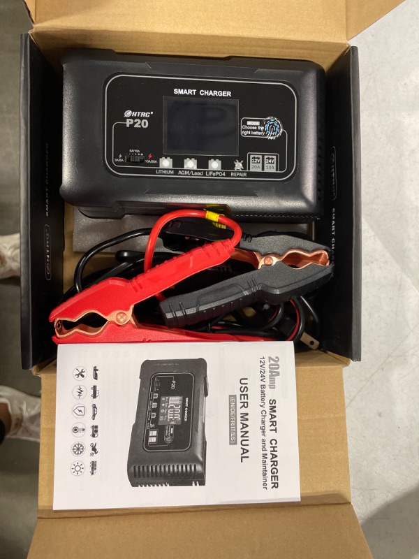 Photo 2 of 20-Amp Smart Battery Charger,Lithium,LiFePO4,Lead-Acid(AGM/Gel/SLA.) Car Battery Charger,Trickle Charger, Maintainer/deep Cycle Charger,12V/20A and 24V/10A,for Boat,Motorcycle,Lawn Mower,Golf cart.