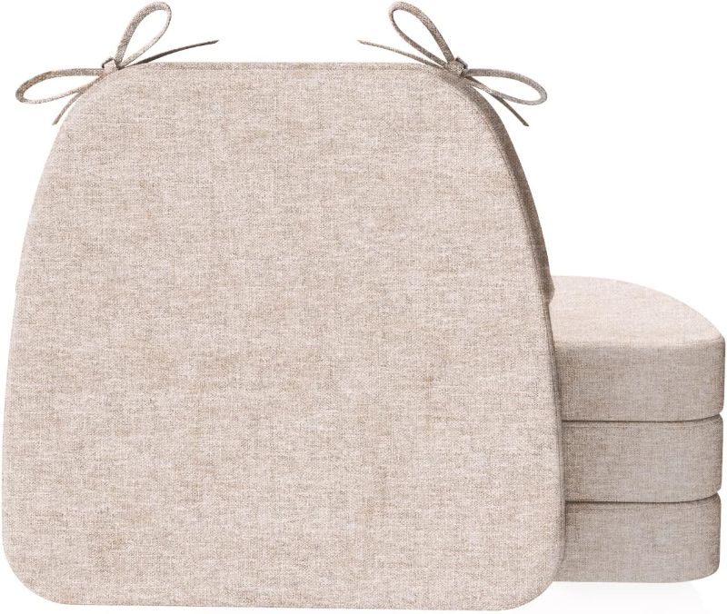 Photo 1 of **3 PILLOWS AND 3 COVERS** AAAAAcessories D-Shaped 2'' Thick Chair Cushions, Removable, Machine Washable Cover and Ties, Chair Pads for Indoor Dining Room and Kitchen Chairs, 17'' x 16'', Beige