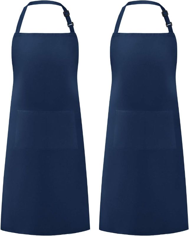 Photo 1 of Syntus 2 Pack Thicker Version Adjustable Bib Apron Waterdrop Resistant with 2 Pockets Unisex Cooking Kitchen Aprons for Women Men Chef, Nautical Blue