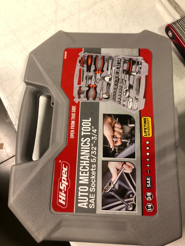 Photo 1 of Hi-Spec Tools 67pc SAE Auto Mechanics Hand Tool Kit Set. Complete Car, Motorcycle, Engine & Garage Repairs with Sockets, Ratchet Wrench, Pliers & More 67 Piece SAE