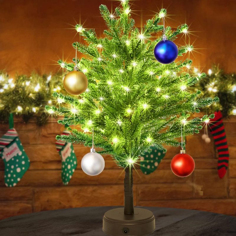 Photo 1 of 
20 Inch Lighted Tabletop Christmas Tree, 80 LED Warm White Pre-Lit Artificial Mini Christmas Tree with Lights, Battery USB Powered Small Xmas Tree with...