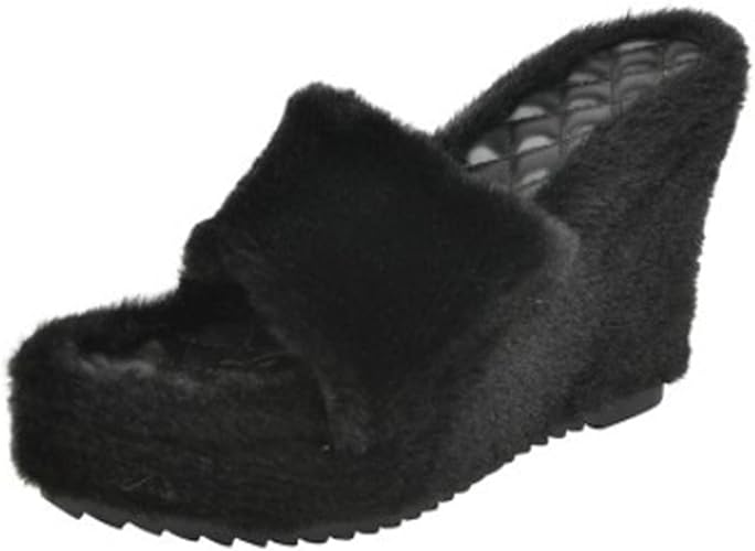 Photo 1 of DDAPJ pyju Women's Fuzzy Slippers Faux Fur Slides Open Toe Fluffy Platform Wedge Sandals Ladies Slip On Indoor Outdoor Shoes