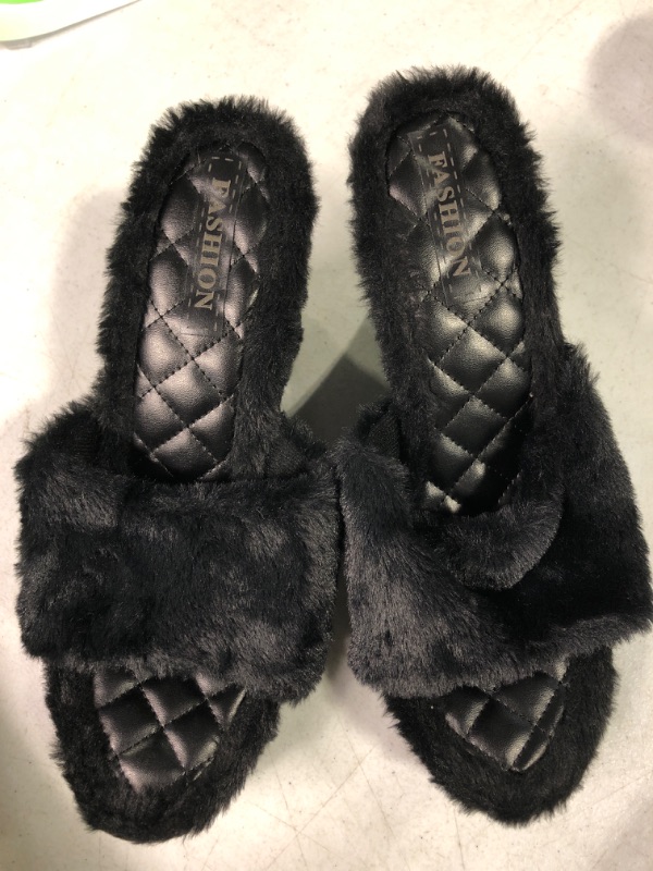 Photo 1 of DDAPJ pyju Women's Fuzzy Slippers Faux Fur Slides Open Toe Fluffy Platform Wedge Sandals Ladies Slip On Indoor Outdoor Shoes